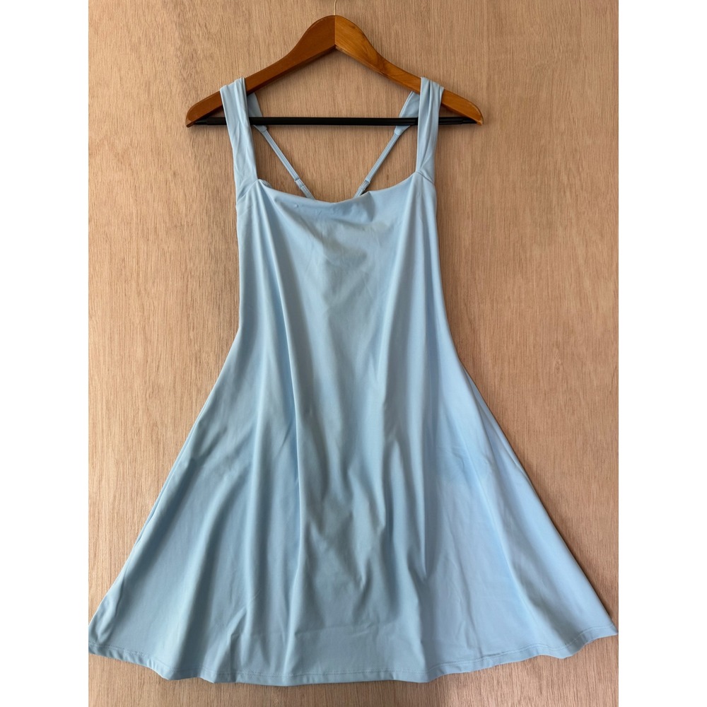 Cider Blue Active Dress Built-in Shorts Pockets Strappy Back Mini XS
